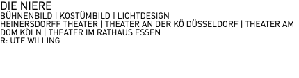 DIE NIERE BÜHNENBILD | KOSTÜMBILD | LICHTDESIGN HEINERSDORFF THEATER | THEATER AN DER KÖ DÜSSELDORF | THEATER AM DOM KÖLN | THEATER IM RATHAUS ESSEN R: UTE WILLING